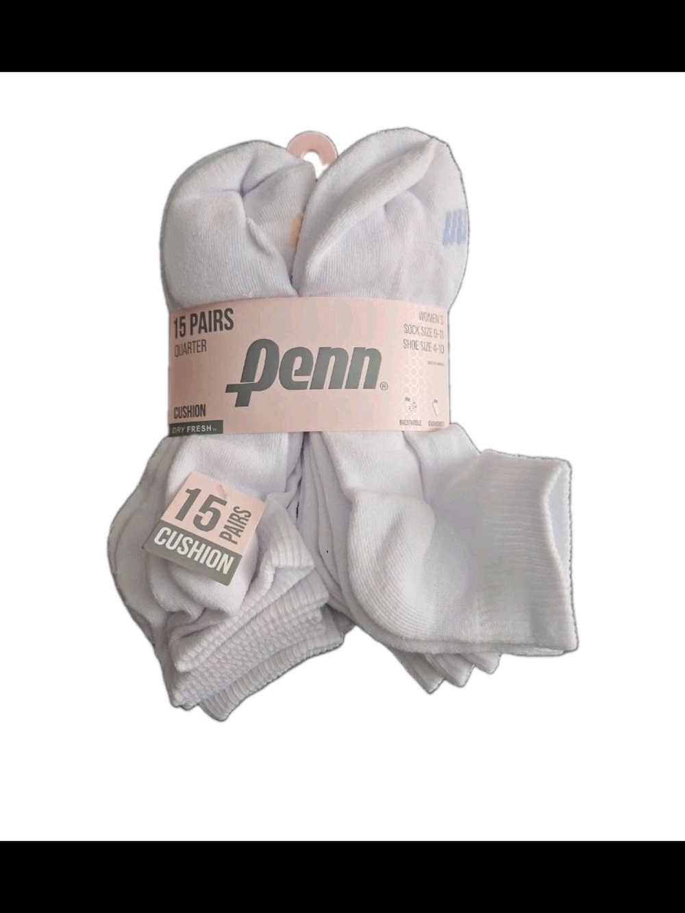 Penn 15 Pairs Cushion Dry Fresh Quarter Socks.size 4-10